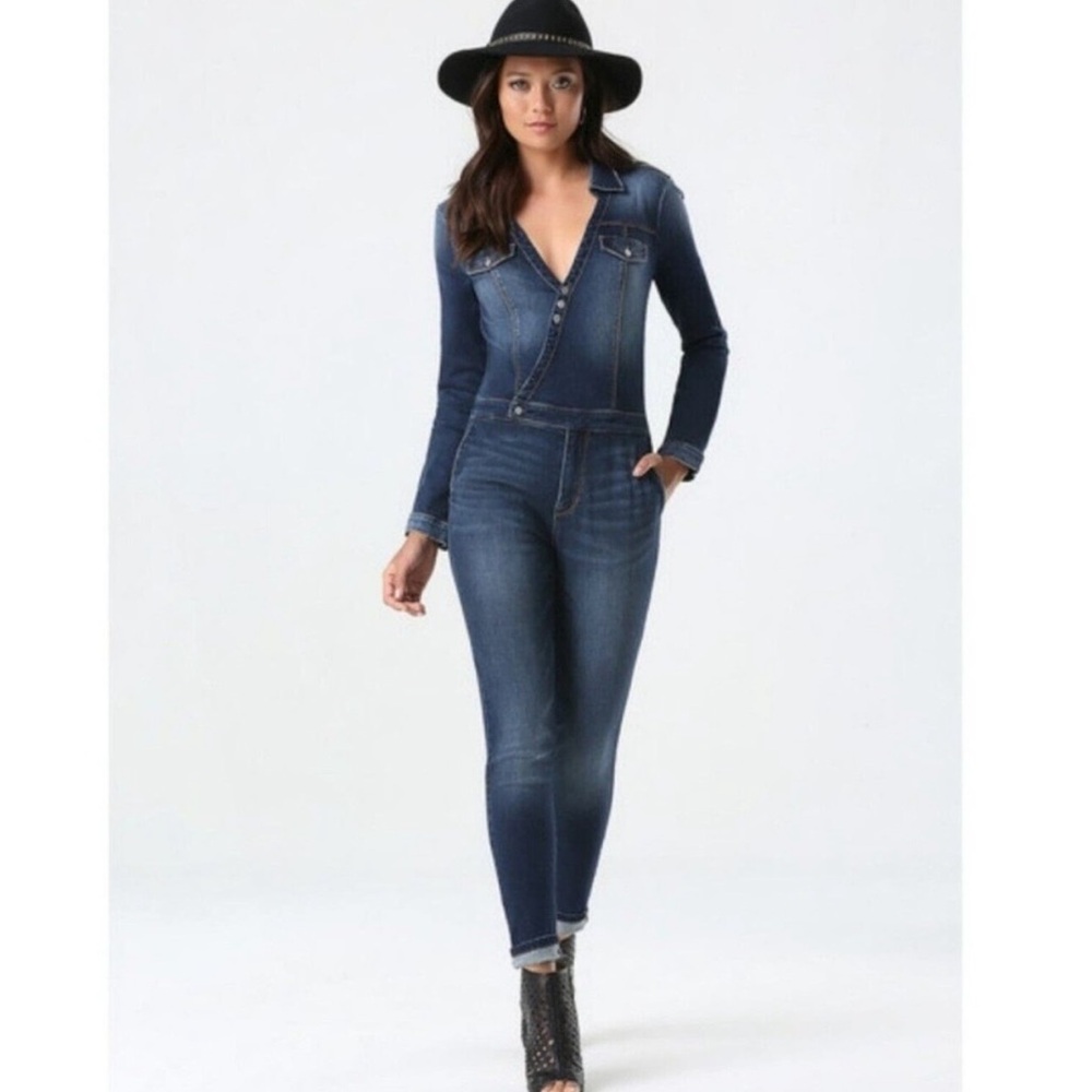 bebe Dark Blue Denim Jumpsuit